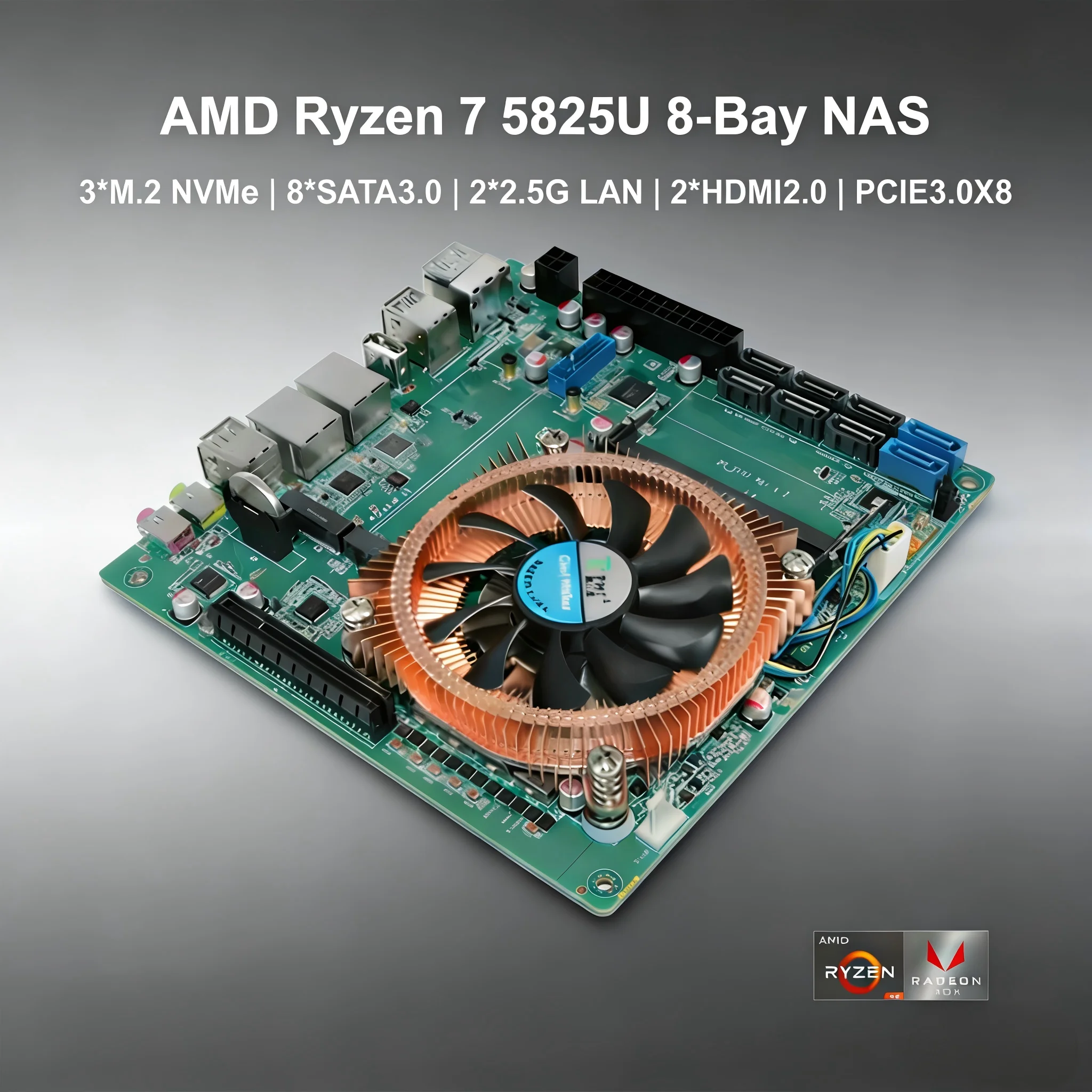 Carte mère N21 8 baies NAS AMD Ryzen 7 5825U 8SATA3.0 3M.2 NVMe Double LAN 2.5G 2*DDR4 ITX pour pare-feu et jeux