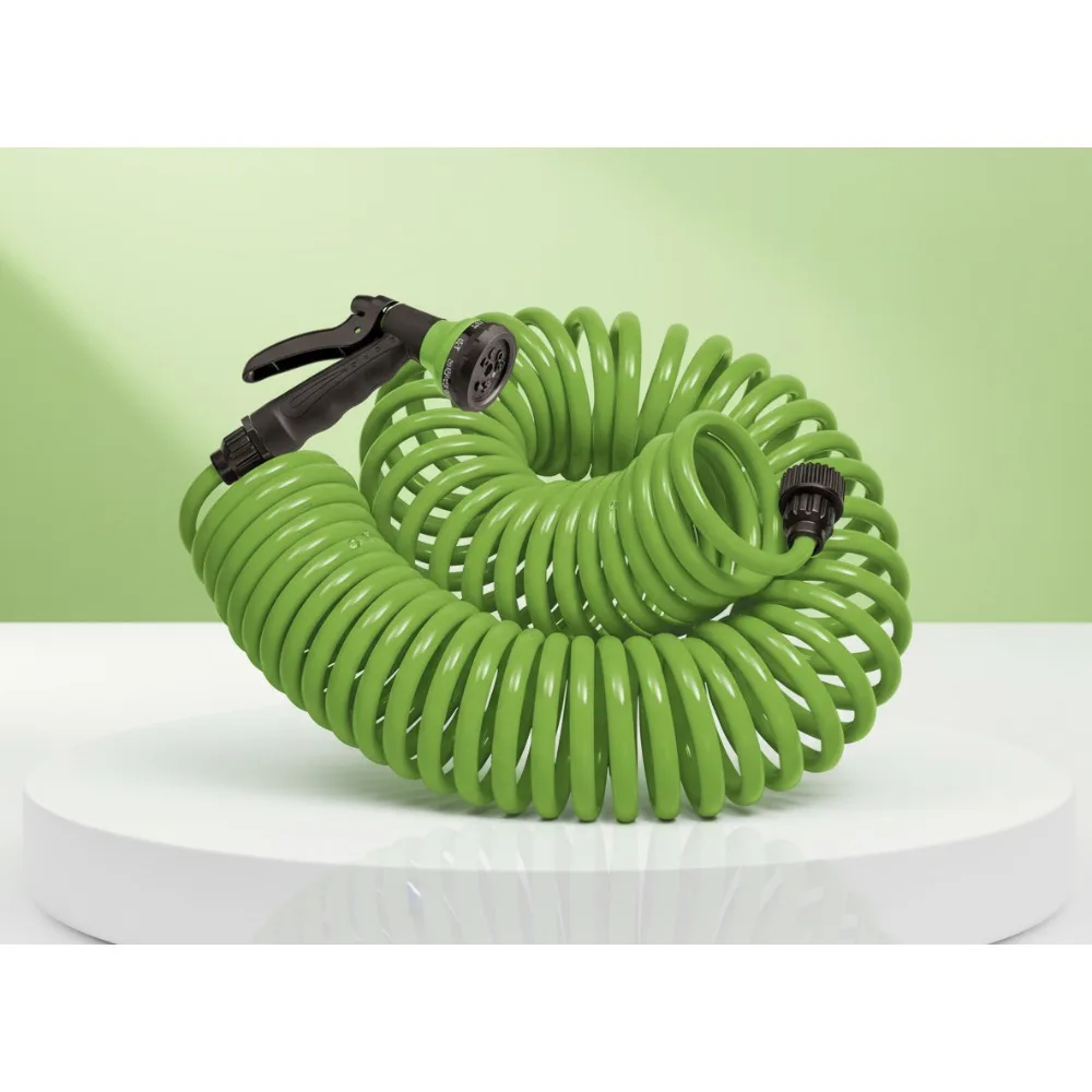 

50ft Flexible Coil Garden Hose with 8-Pattern Nozzle - Lightweight & Compact Storage for Home Gardening