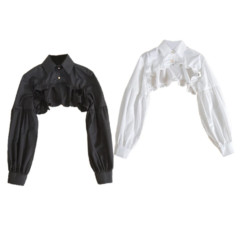 

Detachable Dickey Collar Blouse False Collar Half Shirt Long Sleeve Cropped Top