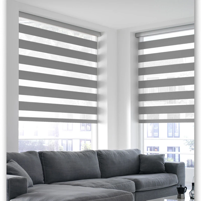 

Cordless Motorized Zebra Blinds Blackout Shades For Widnows Double Layer Roller Blinds Work with Phone APP Alexa Custom Made