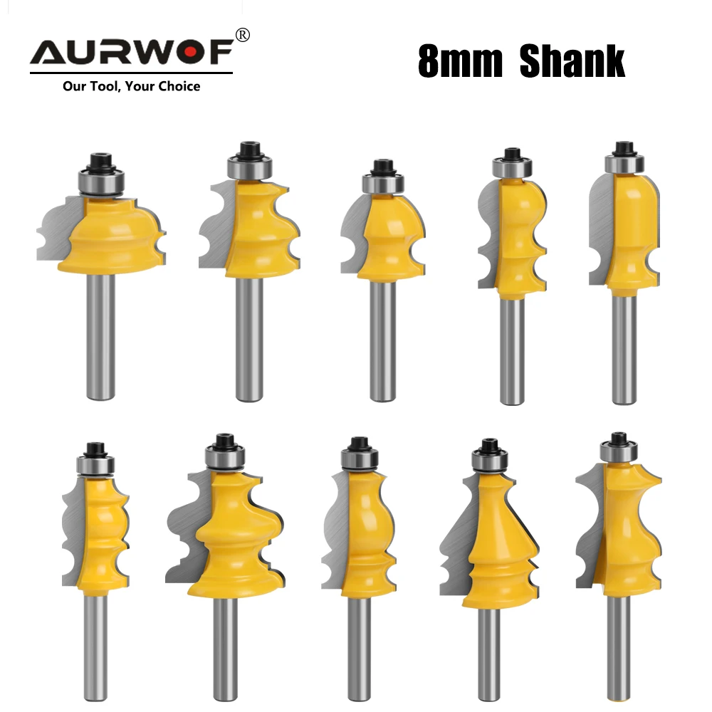 AURWOF 8mm Shank 1pc Architectural Molding Handrail Router Bit Casing Base CNC Line Woodworking Cutters Face Mill MC02071