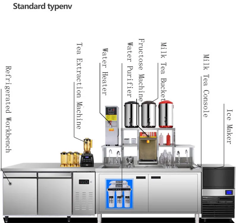 Commercial Kitchen Equipment Milk Tea Shop Counter Design Bubble Milk Tea Counter All Set Bubble Tea Equipment Blu-ray Refrigera