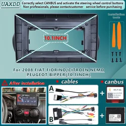 For 2008 FIAT FIORINO CITROEN NEMO PEUGEOT BIPPER 10.1INCH Car Radio Android stereo Harness screens dashboard cable frame canbus
