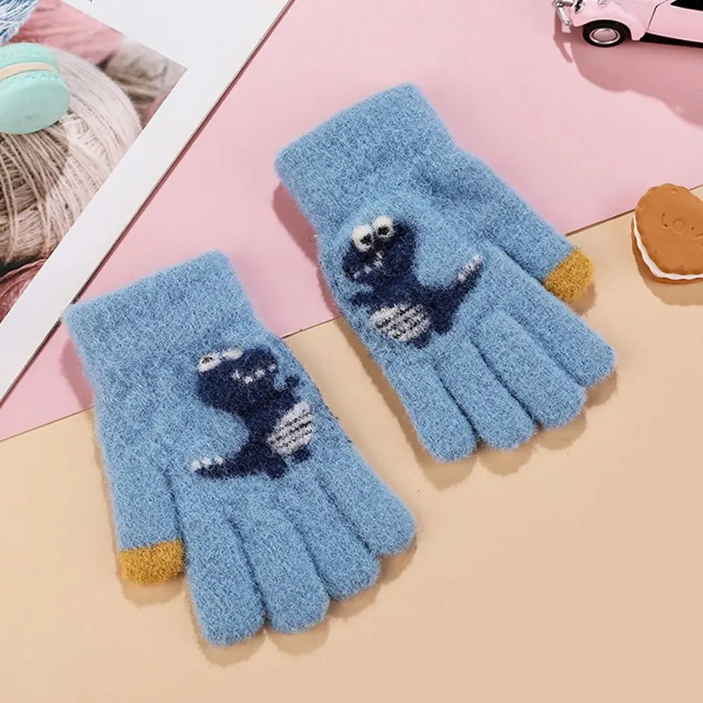 Cute Plush Cartoon Dinosaur Kids Mittens Winter Warm Thicken Gloves Children Full Finger Gloves