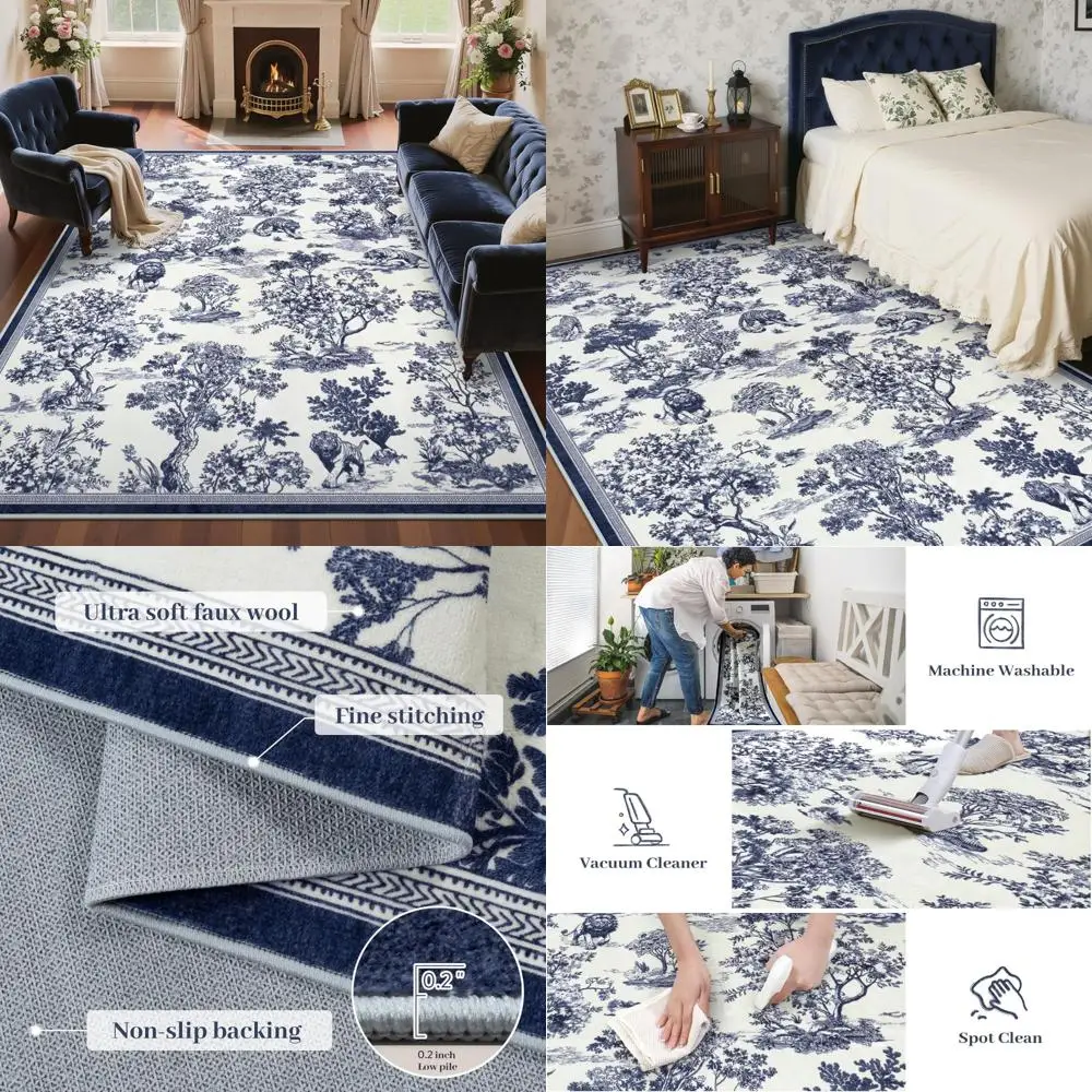 

LIVEBOX 8x10 Area Rugs: Toile Delft Blue for Living Spaces, Washable and Ideal for Bedrooms, Dining Areas, and Nurseries - Soft