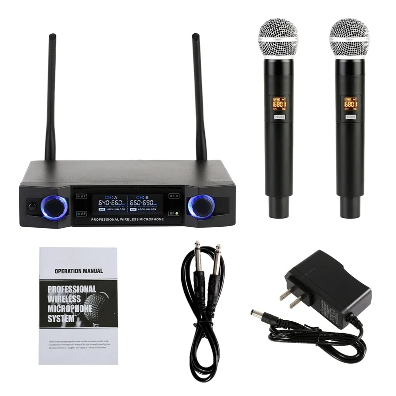

Professional Dual Wireless Microphone System UHF 2 Channels Handheld Micro Phone For Home Karaok PA Speaker Singing Party