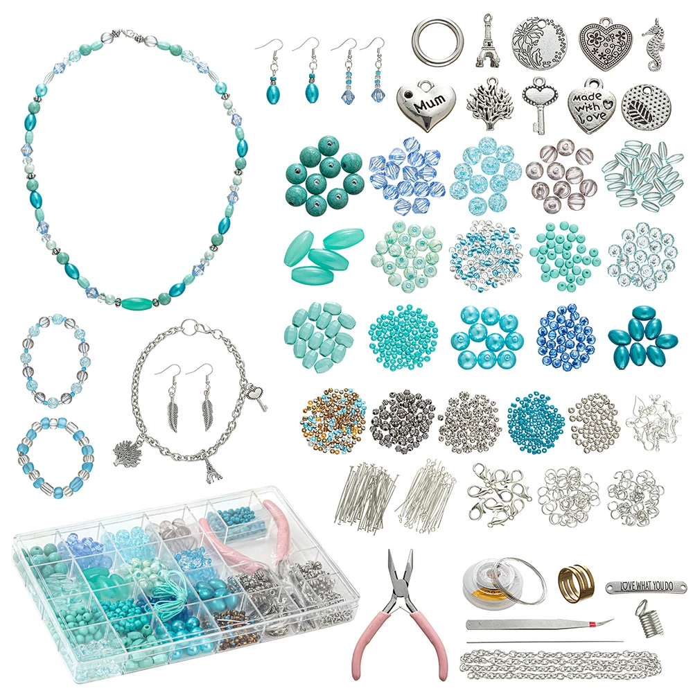 DIY Handmade Gemstone Anel Fazendo Kit para Mulheres, Colar de miçangas e Pulseira, Tree Design, 24 cores