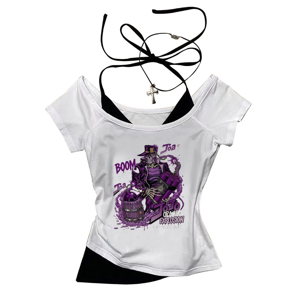 Jojo’s Bizarre Adventure cropped top female cute baddie alternative  scene  gyaru tshirt baddie 2000s scene view 4