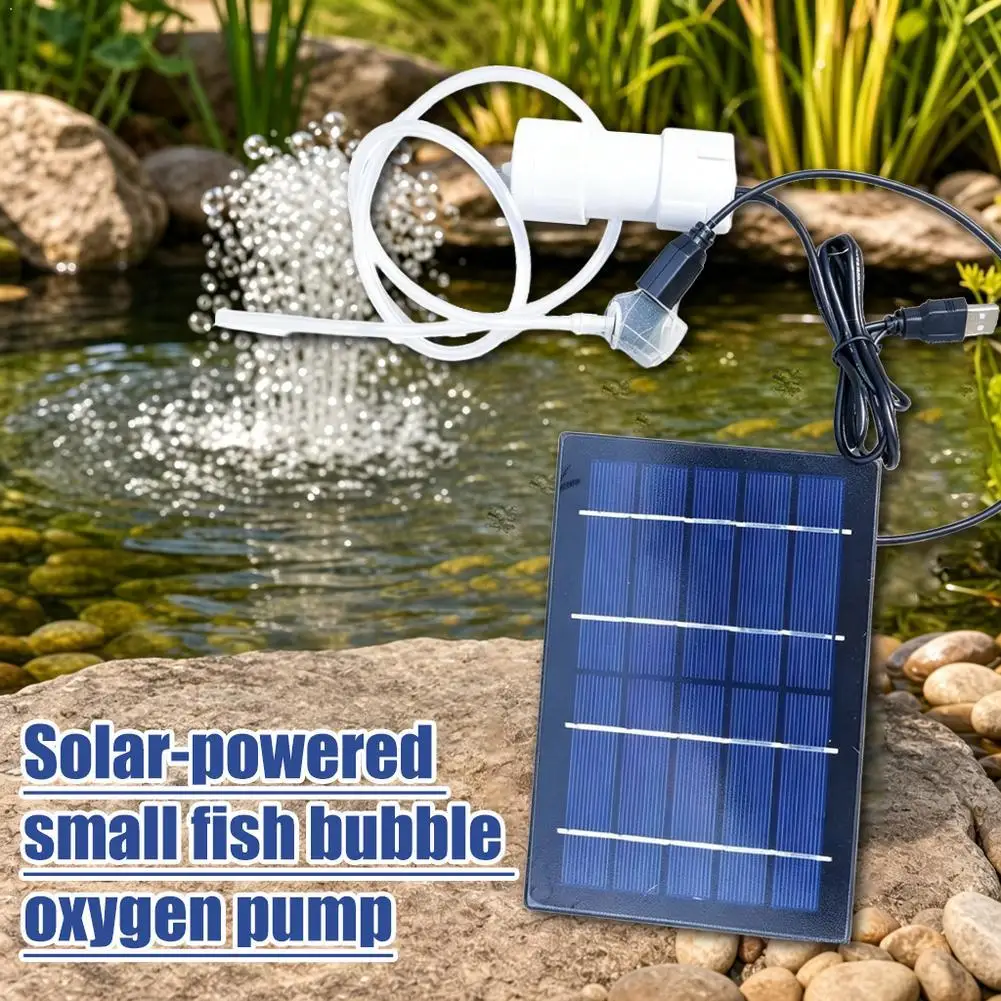 Solar Air Pump Aquarium Oxygen Aerator USB Rechargeable Quiet Waterproof Fish Tank Pond Fishing Bubbler Medaka Hose Tube Kit