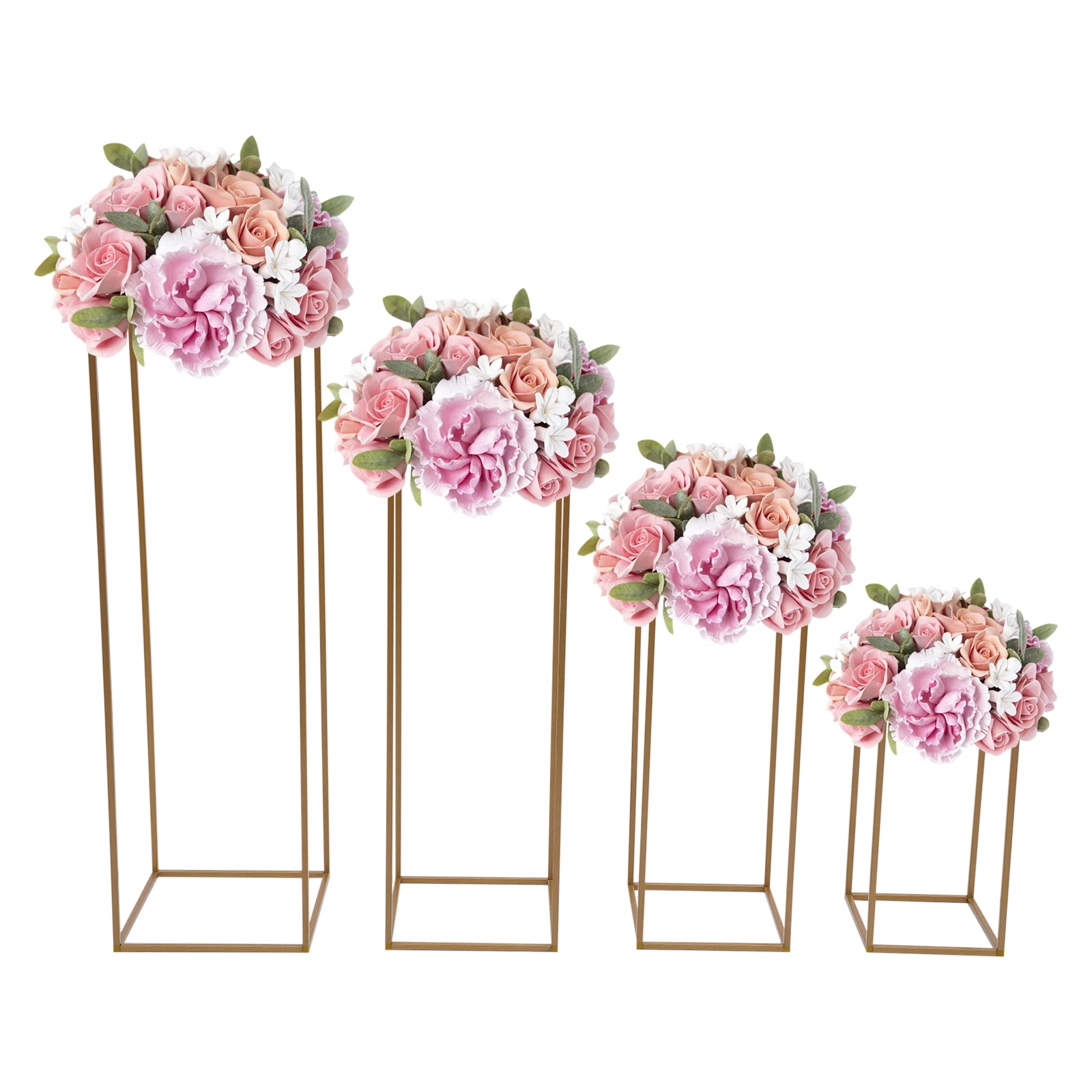 4Pcs Wedding Flower Stand Set Gold Metal Column Rack Wedding Party Prop Decor Floor Balloon Display Holder (40/60/80/100cm)