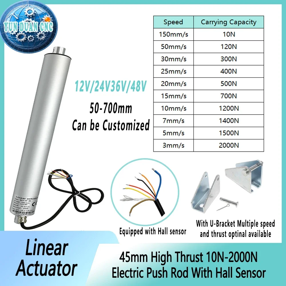 45mm Pen Type Telescopic Push Rod With Hall Encoder DC12/24/36/48V High Thrust 10N-2000N/50-700mm Stroke Linear Actuator