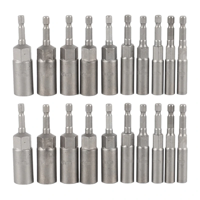 

20Pc 1/4 Inch Wrench Hex Bit Socket Set Deep Long 1/2 Inch Impact Drill Socket Adapter Drill Bits