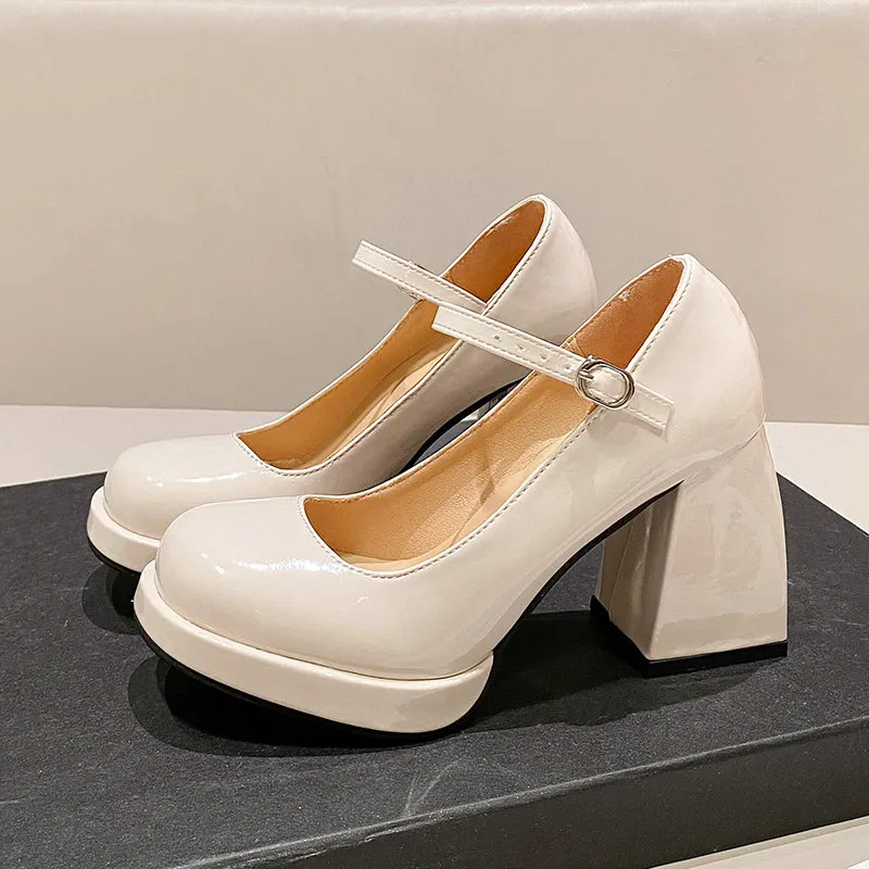 2024 new Mary Jane Shoes Women High Heels Elegant French Round Toe Buckle Strap Pumps Lady Summer Platform Banquet party Pumps