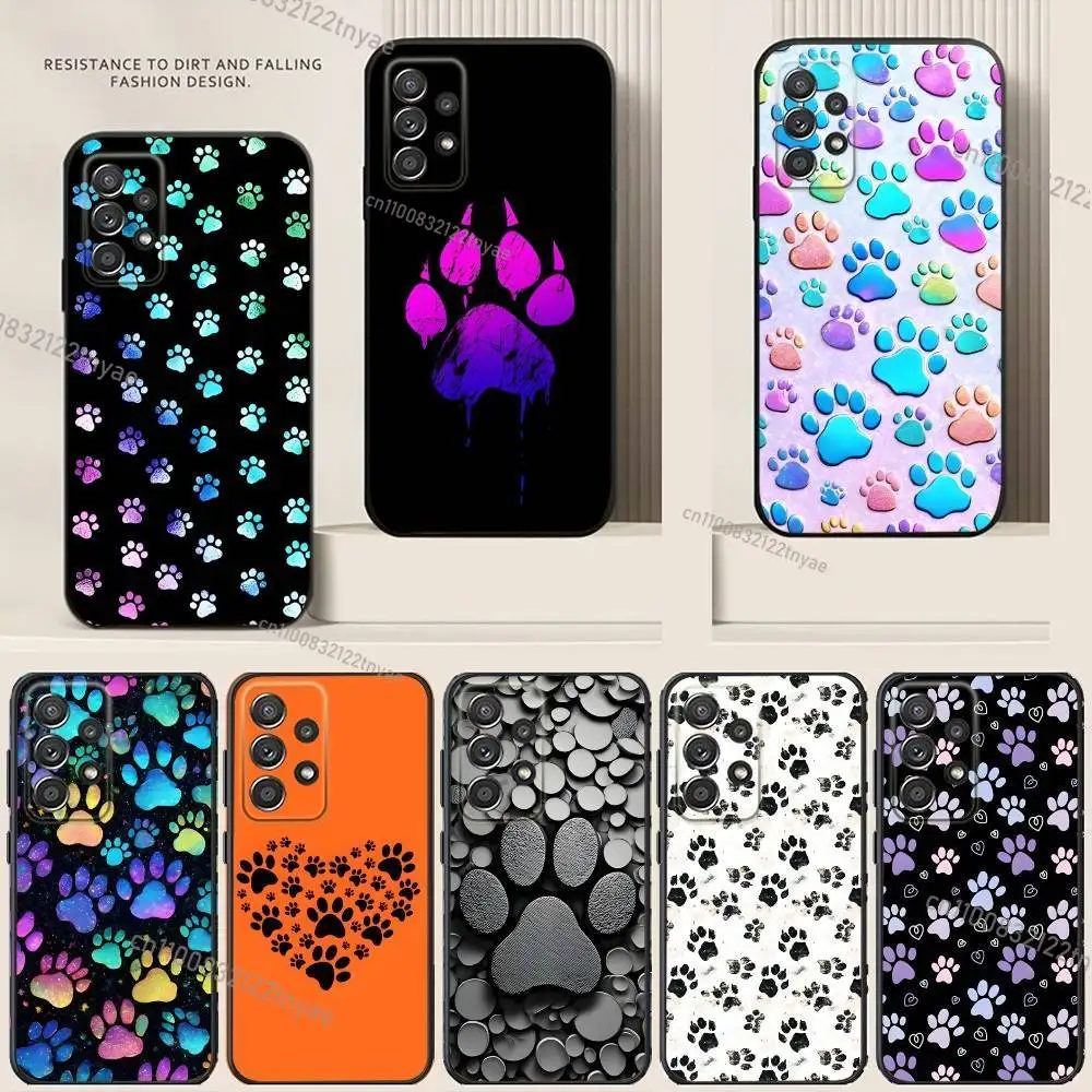 

Dog Footprints Puppy Paw Print Phone Case For Samsung S24,21,22,23,30,Ultra,20,Plus,Note,10,9,Black soft silicone case