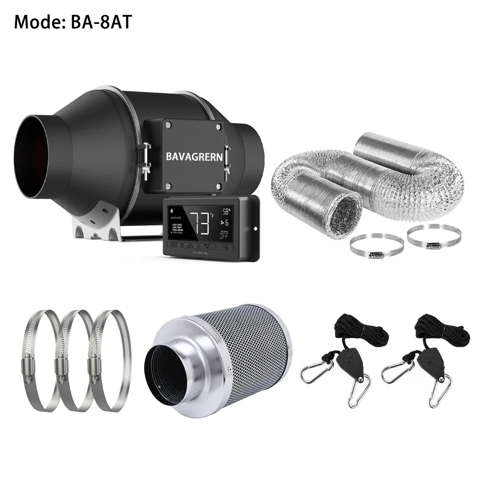 8 Inch Smart Air Filtration Kit Inline Duct Fan Carbon Filter Combo Cooling Ventilation System for Indoor Plant Growing Tent