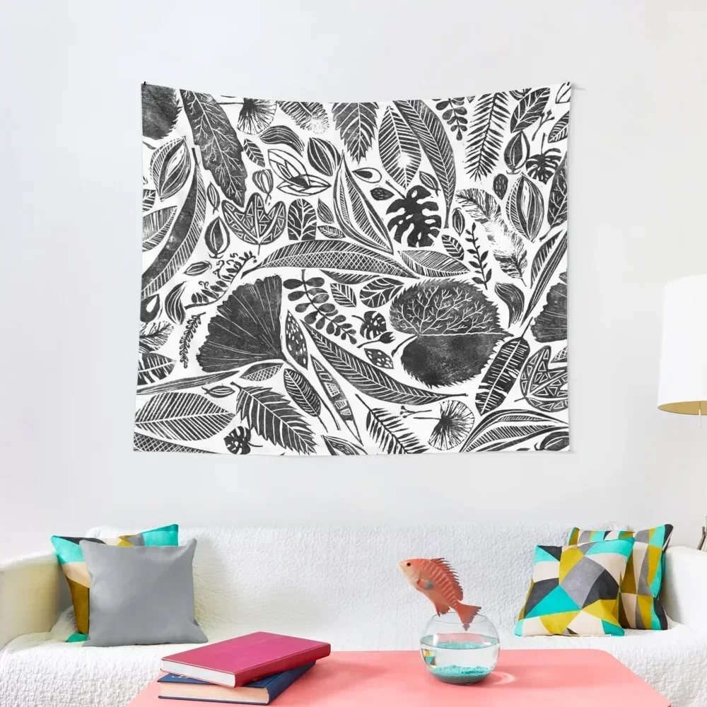 

Mixed leaves, Lino cut printed nature inspired hand printed pattern Tapestry Aesthetic Decoration Decorative Wall Tapestry