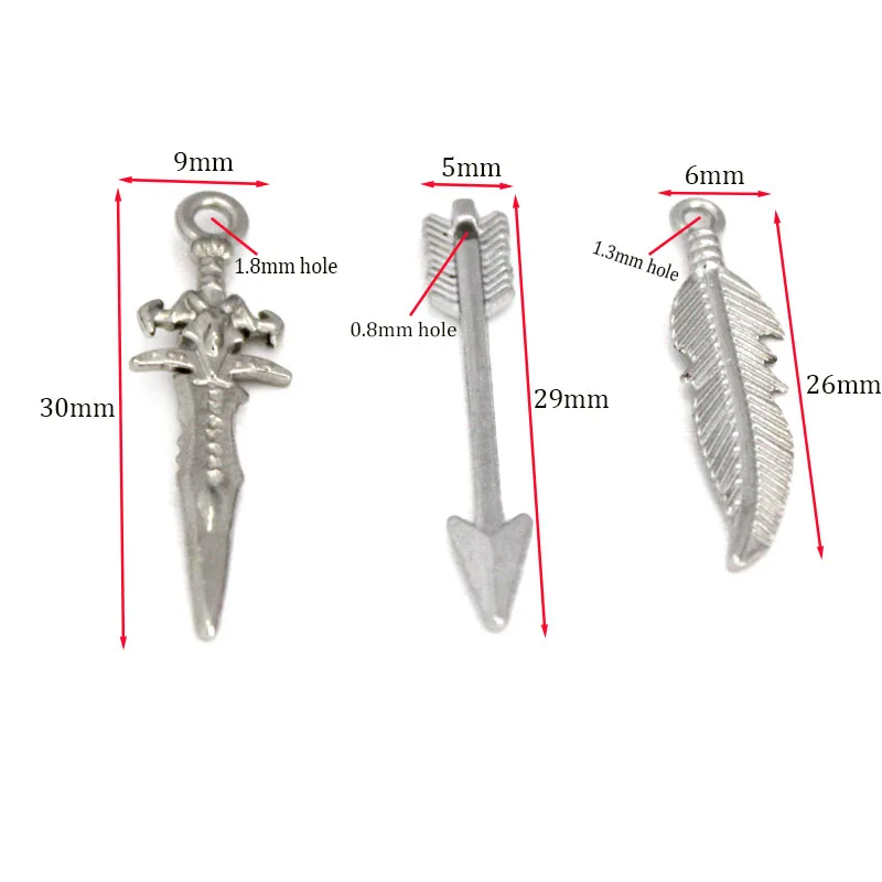 20PCS Stainless Steel Charms Knight Sword Knife Gun Weapons Pendant For DIY Crafts Necklace Earrings Jewelry Making Accessories view 2