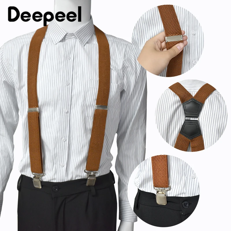 Tirantes para hombres adultos de 3,8x120cm, 4 Clips, tirantes elásticos para hombre, tirantes ajustables tipo X, arnés para pantalones, perchas, suspensorio