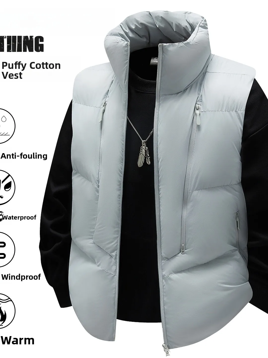 

Утепленный хлопковый жилет мужской зимний модный теплый ветрозащитный с воротником-стойкой без рукавов с капюшоном в повседневном стиле с высоким уровнем теплосбережения