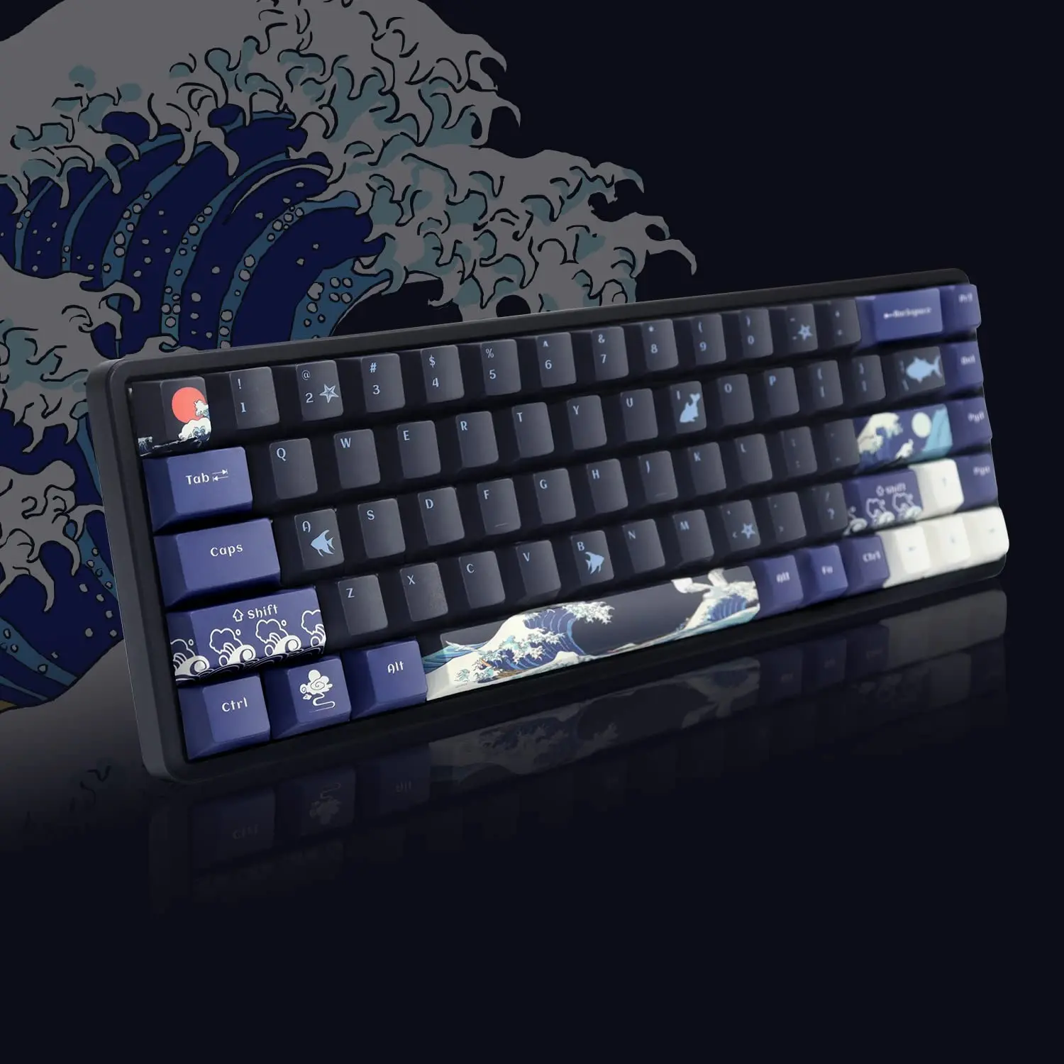 Great Wave Off Kanagawa PBT Keycaps Dye-Sublimation Custom Keycaps Cherry Profile for Cherry Gateron MX Switches Gaming Keyboard