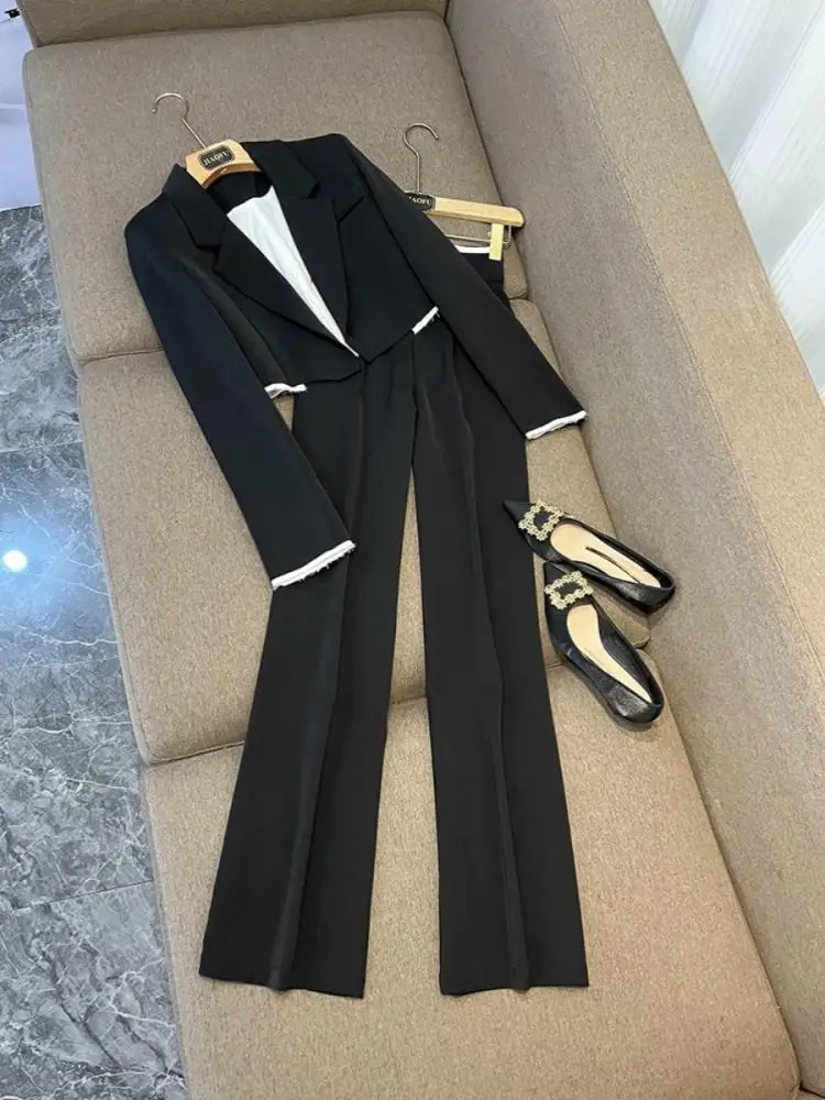 

Faionable ort Костюм Jaet And Color Blo Брюки Комплект из двух предметов Ele Осень Зима Женская одежда Полиэстер Материал