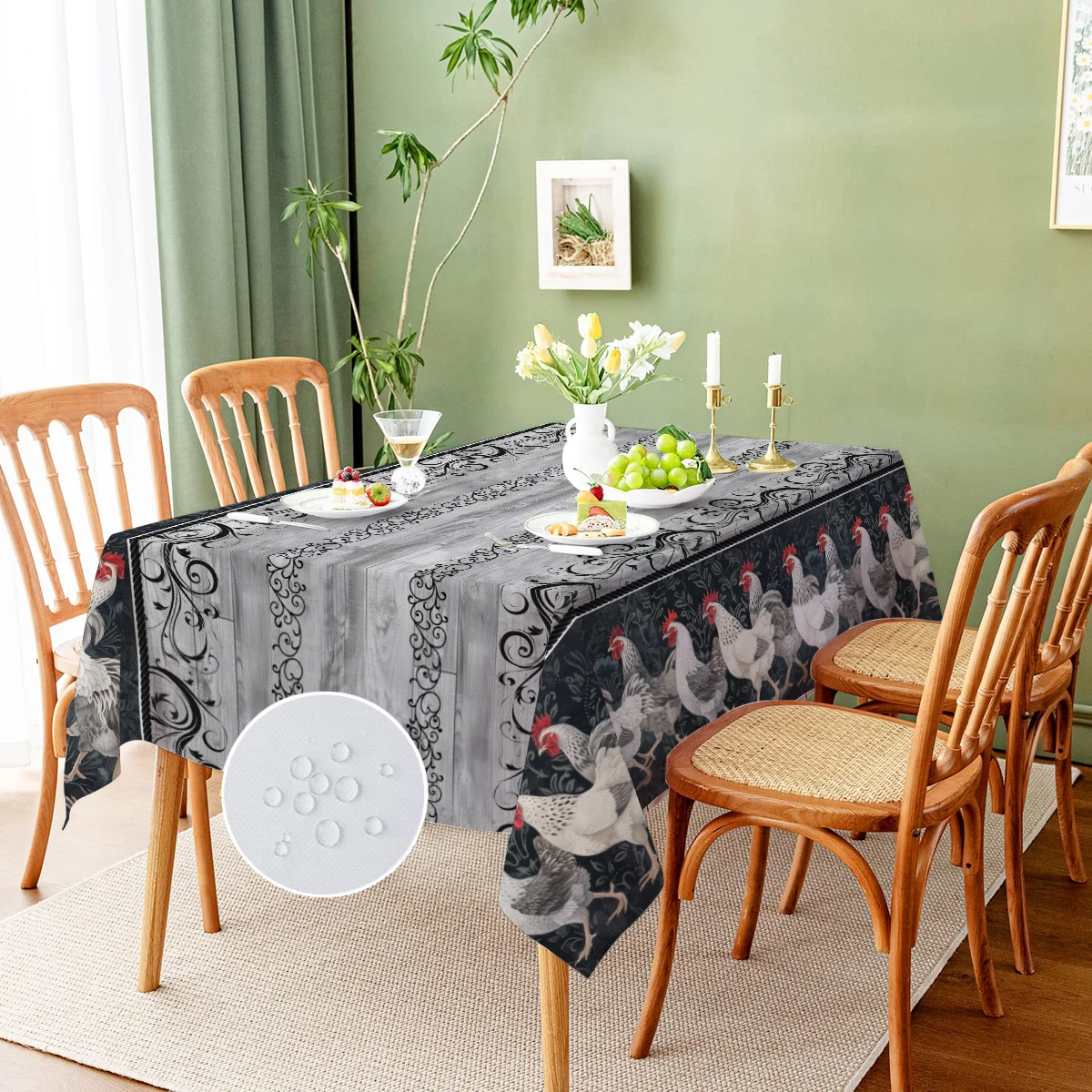 Farm Chicken Watercolor Household Anti-fouling Tablecloth Rectangular Coffee Table Waterproof and Oil-proof Fabric Mantel Mesa