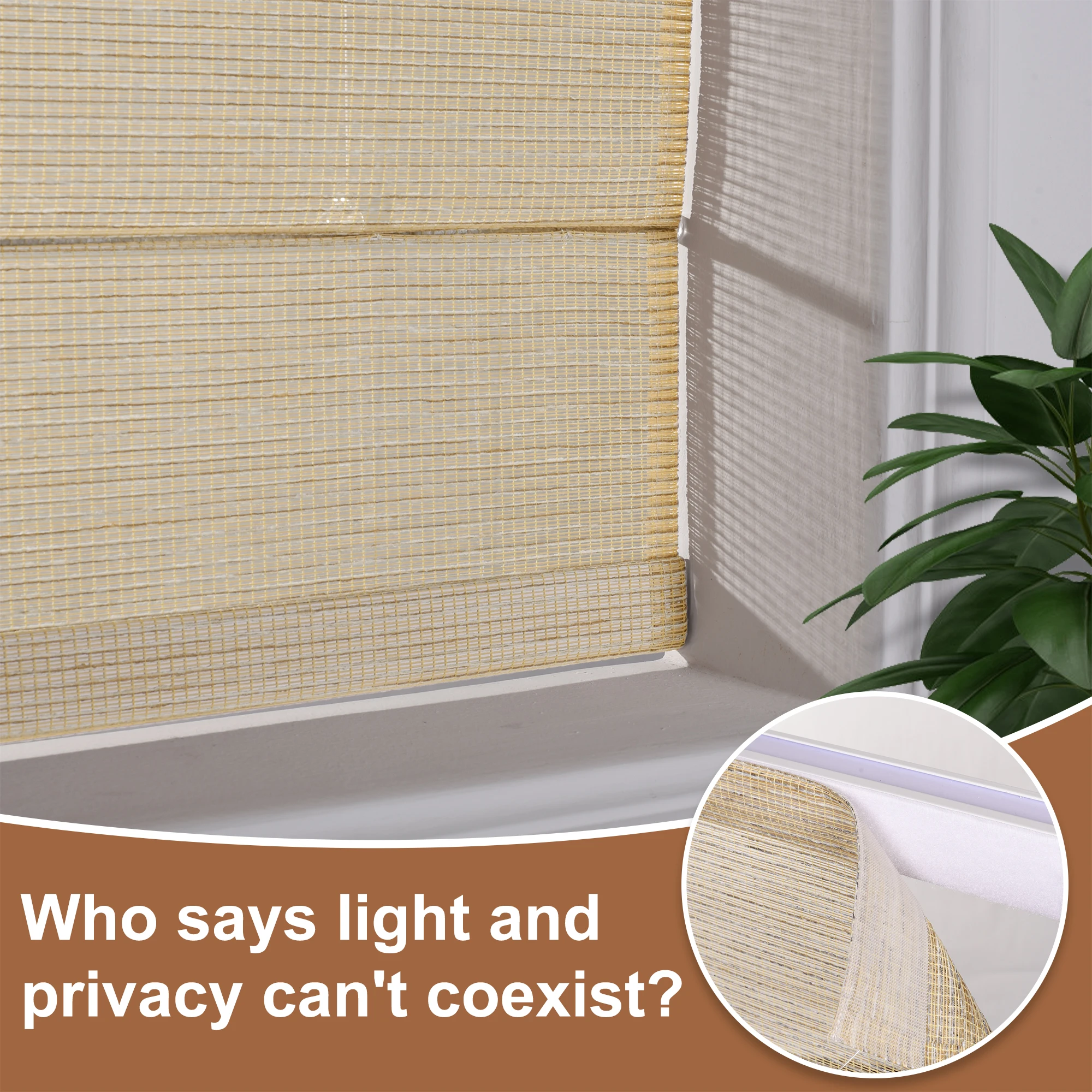 Xinsbest Cordless Bamboo Roman Shades for Windows Semi-Private UV Protection Easy to Install Custom Size Roman Blinds