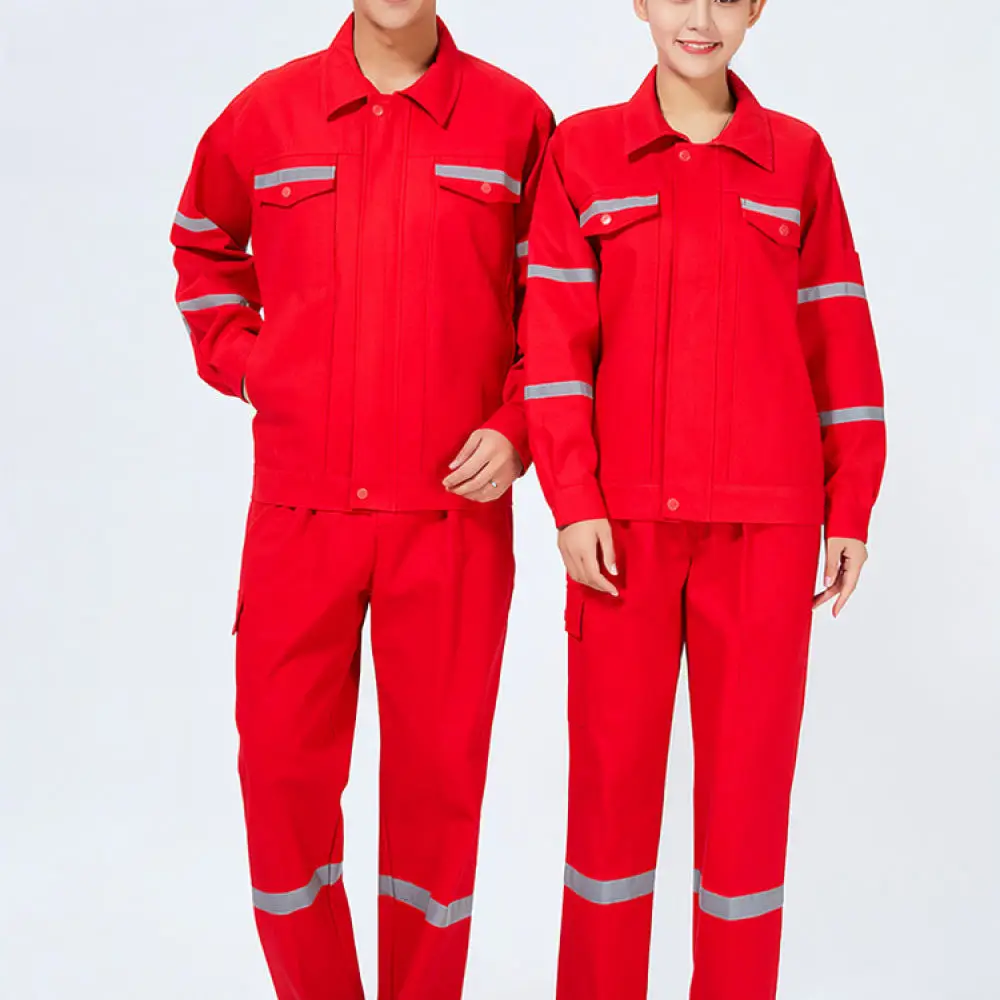 Durable Cotton Safety Workwear Reflective Strip Protective Uniform Breathable Suit For Welding Construction Sites