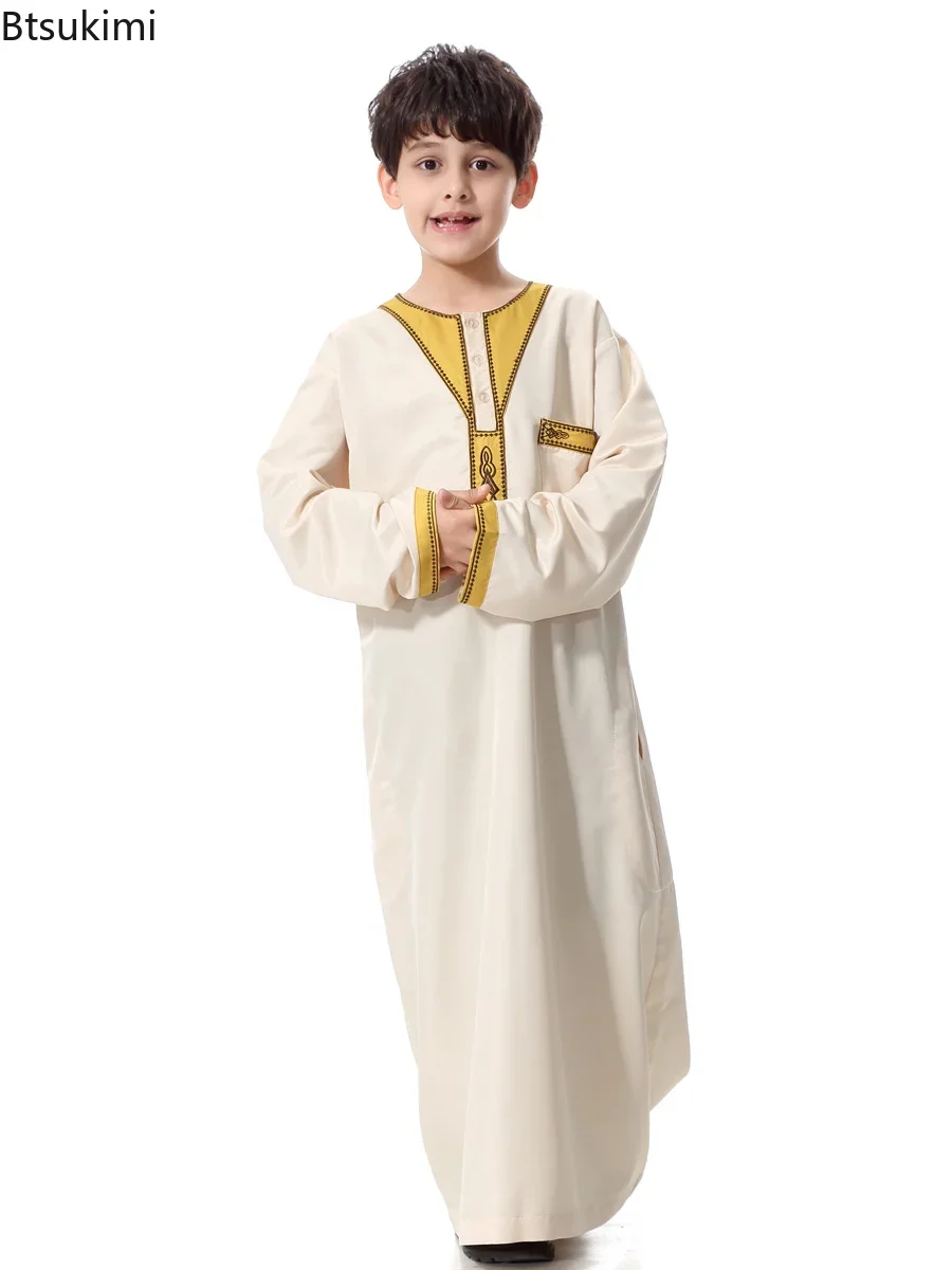 2024 Mode muslimischen Teenager Kleidung Islam Männer Sommer Winter Eid Ramadan Gebet hohe Qualität Eleng ance Party Jungen Robe Kaftan