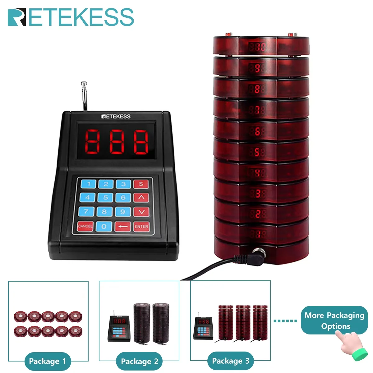 Retekess TD165 Nhà Hàng Coaster Pager Hệ Thống 10 Beeper Máy Thu Max 999 Buzzers Cho Quán Cafe Phòng Khám Thờ Nursy Ẩm Thực