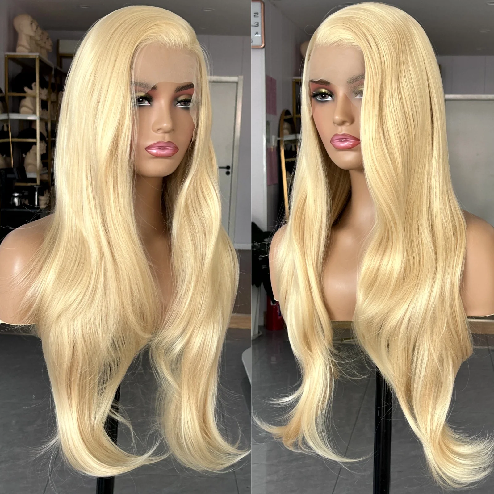 Long Blonde Wig Natural Wavy Synthetic Lace Front Wig Layered Platinum Colored Hair 13X4 Frontal Honey Blonde Wigs for Women