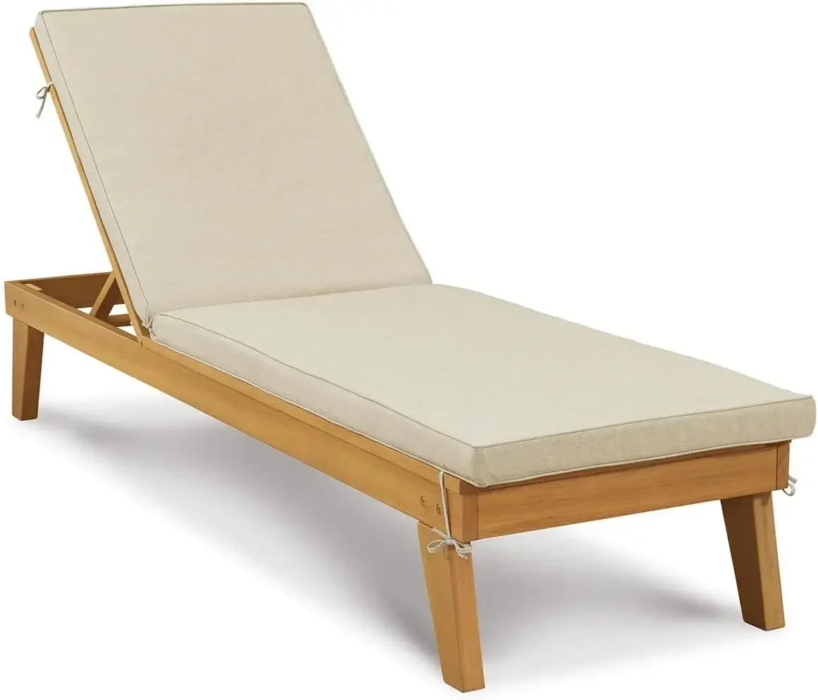 Design by Ashley Outdoor Byron Bay Eucalyptus Patio Chaise Lounge, Light Brown