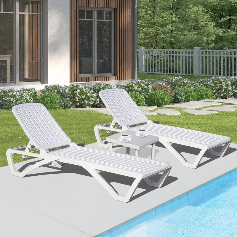 

Outdoor Chaise Lounge - Adjustable Aluminum Patio Lounge,Plastic Pool Lounge Chair(2 Lounges W/Table)