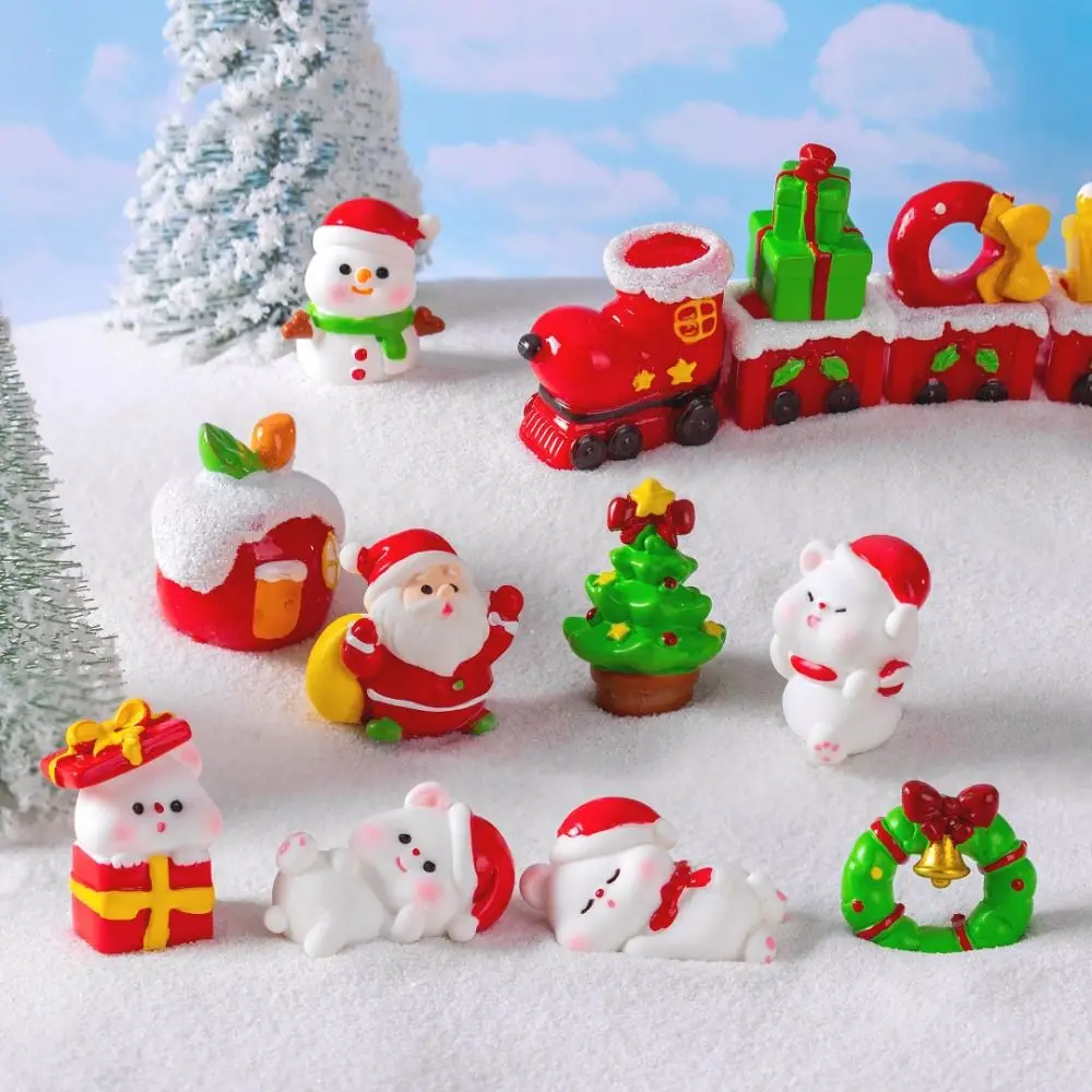 Mini Christmas Bear Figurines Resin Micro Landscape Miniature Snowman Knick-knacks Dollhouse Ornament Fairy Garden