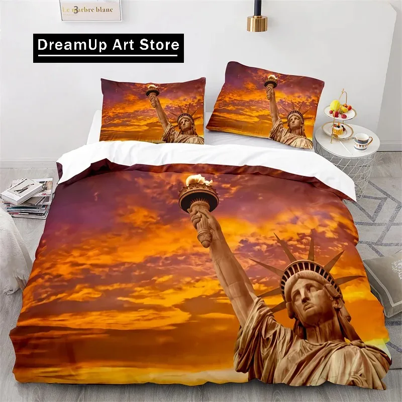 Statue of Liberty Duvet Cover King Size Microfiber World Famous Building Bedding Set New York Landmark Cityscape Comforter Cover