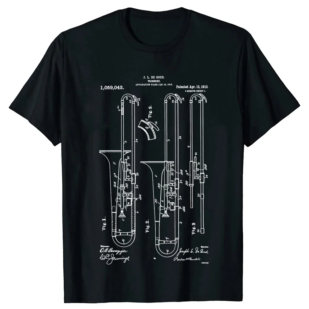 

2025 new model Trombonist Funny Trombone Patent T Shirts Graphic Streetwear Short Sleeve Trombone Jazz Harajuku T-shirt Mens Clo
