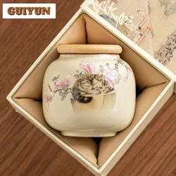 Chinese Ru Porcelain Tea Jar Magnolia Flower Small Tea Box Organizer Moisture-proof Storage Tank Containers Tea Caddy Cafe Craft