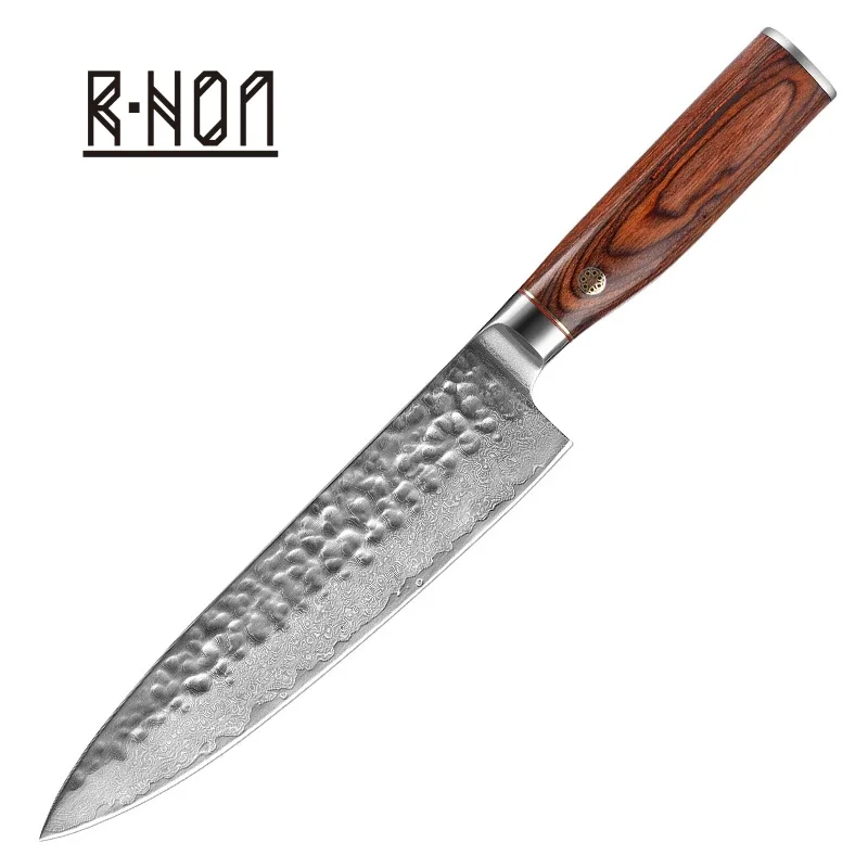 

RHON 67Layer Damascus Steel 8inch Chef Knife Forged Hammer VG10 Steel Household Kitchen Slicing Meat Beef Gyuto Utility Knives