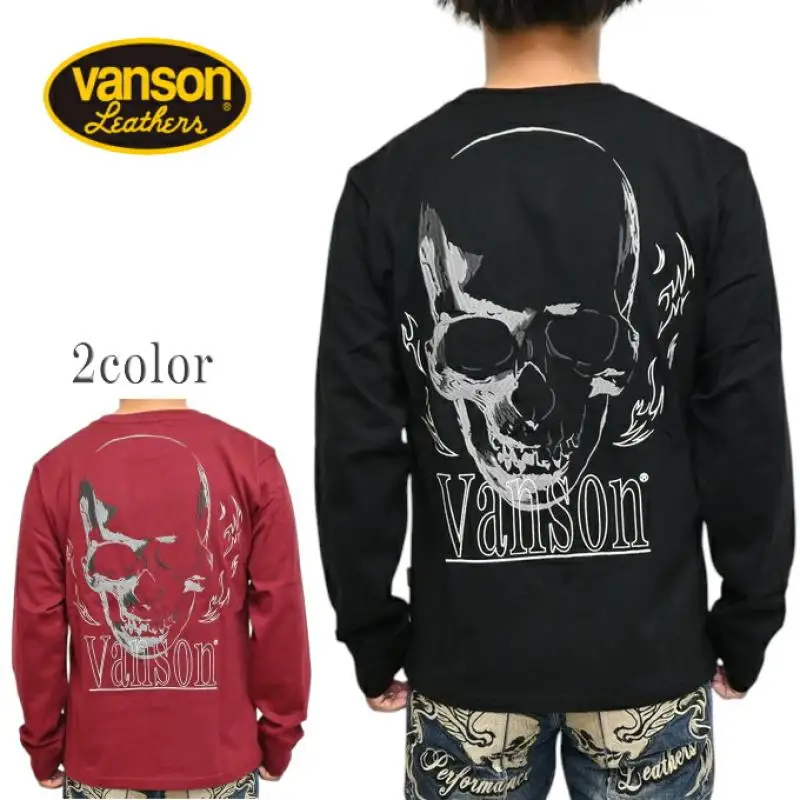 

Vason Retro Embroidered Classic Skeleton Flame Motorcycle Knight Casual Pure Cotton Long Sleeve T-Shirt Tee for Men And Women