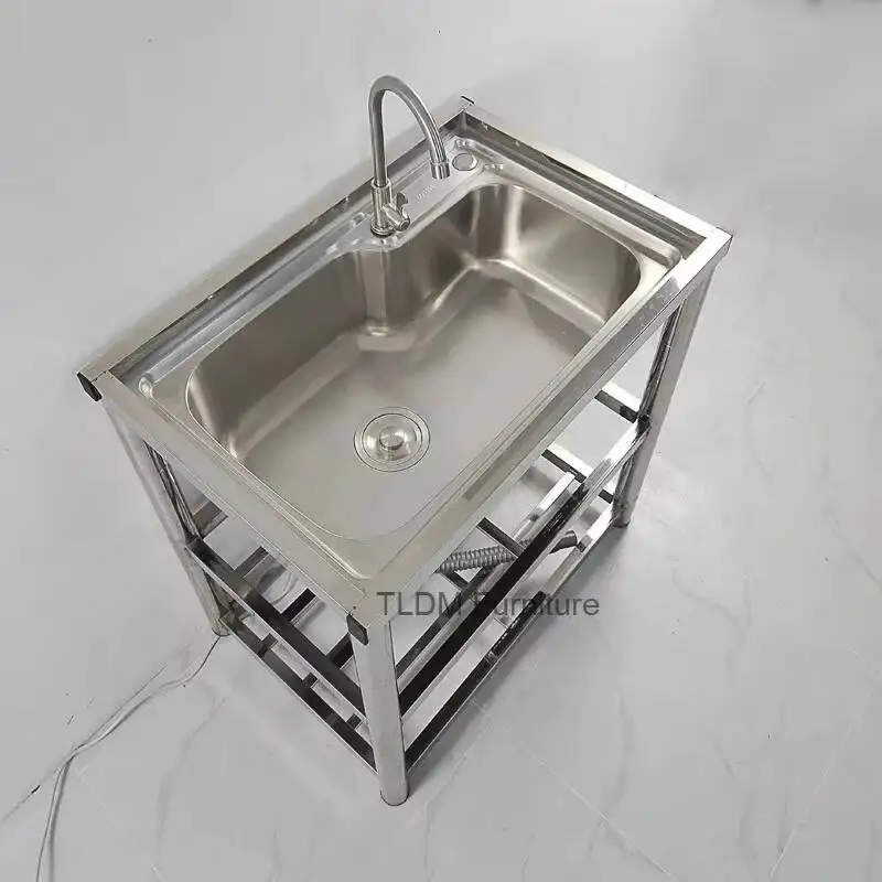 Floor-standing for with Stainless Commercial Kitchen Steel Sinks Sinks Bracket Home Kitchen Outdoor Thickened Dishwashing Sink Q