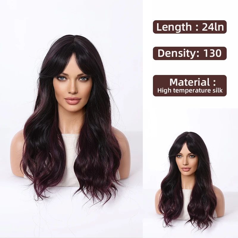 

Europe And American Ladies Wig Black Purple Gradient Middle Part Of The Micro Roll High Temperature Silk Wig Headpiece