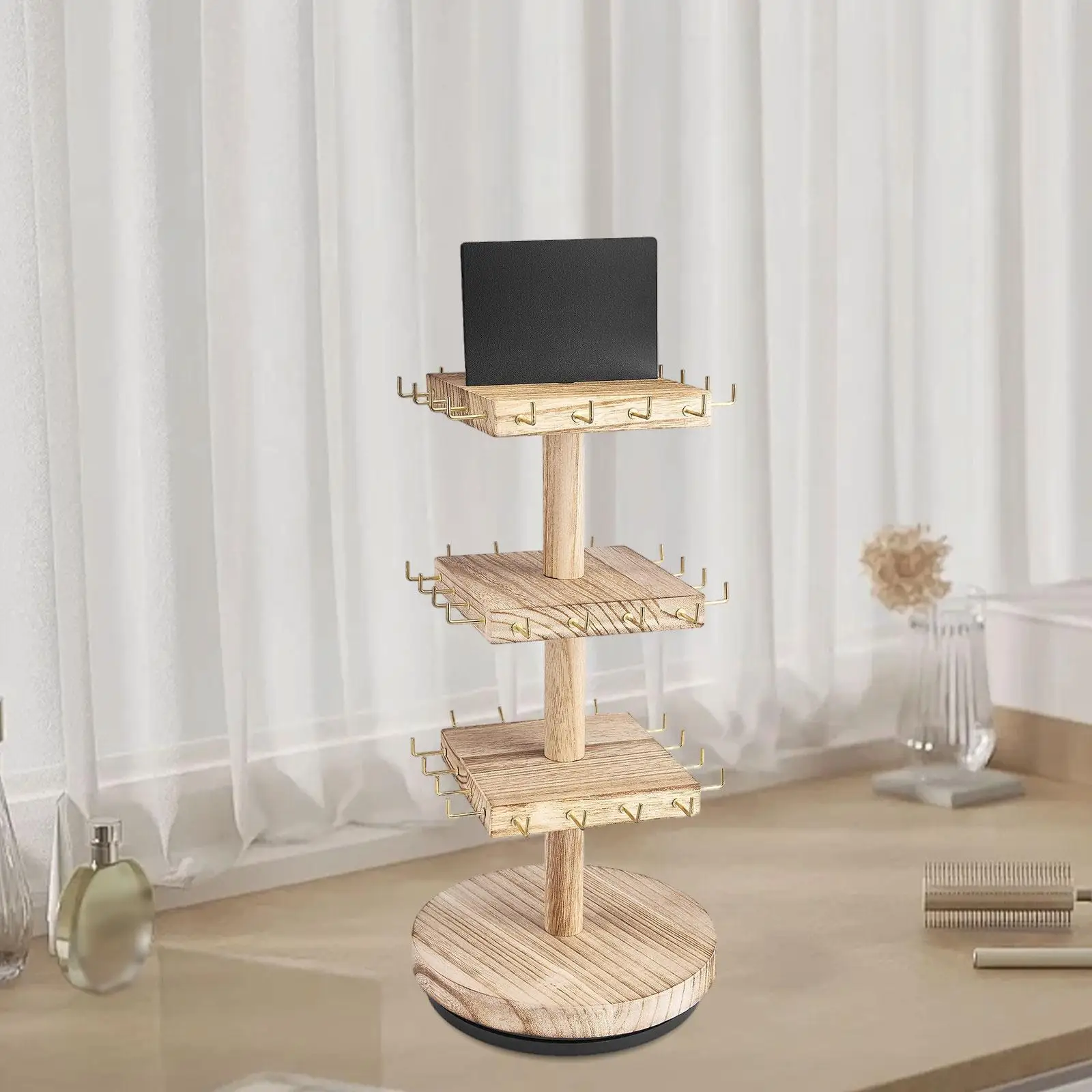Rotating Jewelry Storage Organizer Crafting Creative Home Decoration Wood Base Necklace Hanger Shop Shows Countertop Dresser
