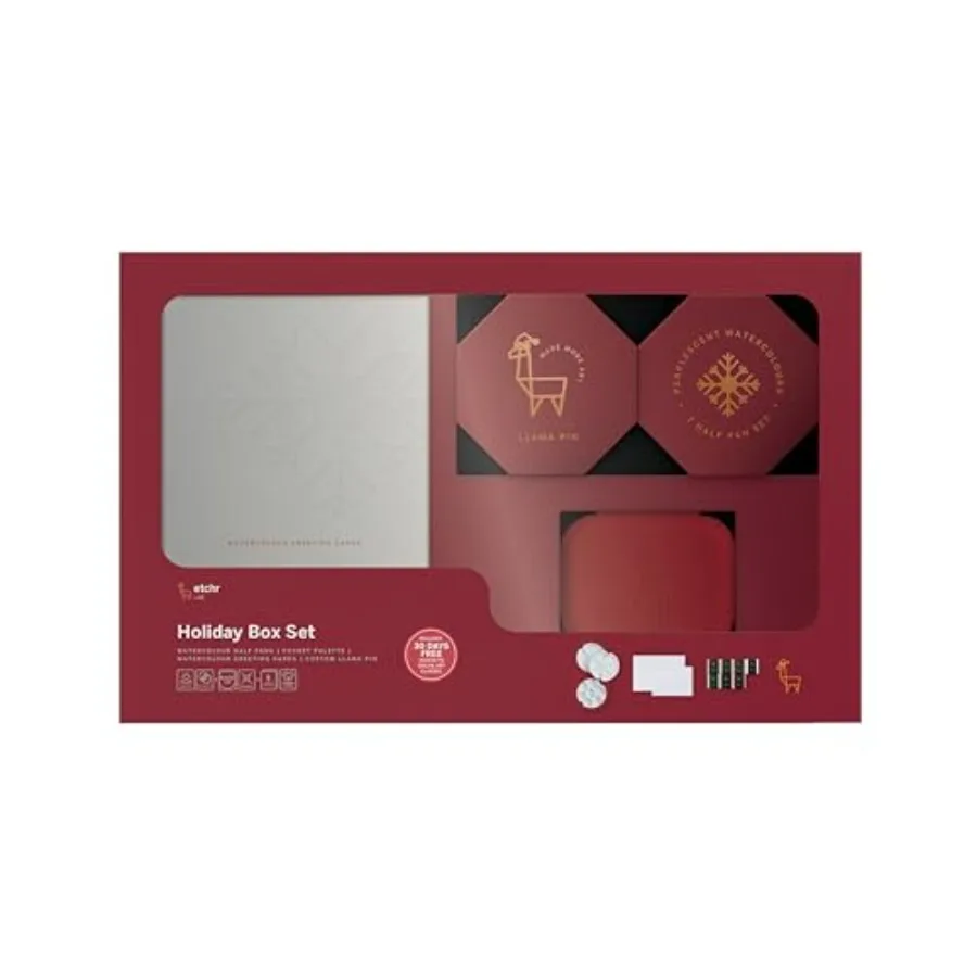

Holiday Watercolor Gift Set Cranberry Edition Limited-Edition Pocket Palette with 7 Festive Colors, 5 Greeting Cards and Collec