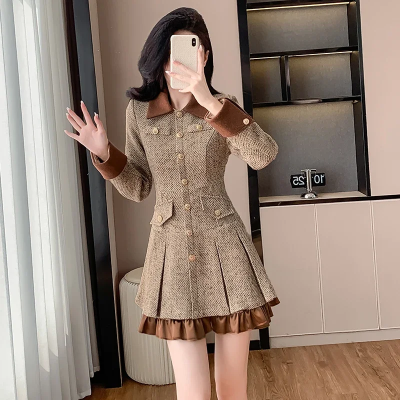 blue dress for baby girl Emilia White and Beige A-Line Tweed Mini Dress main image 1