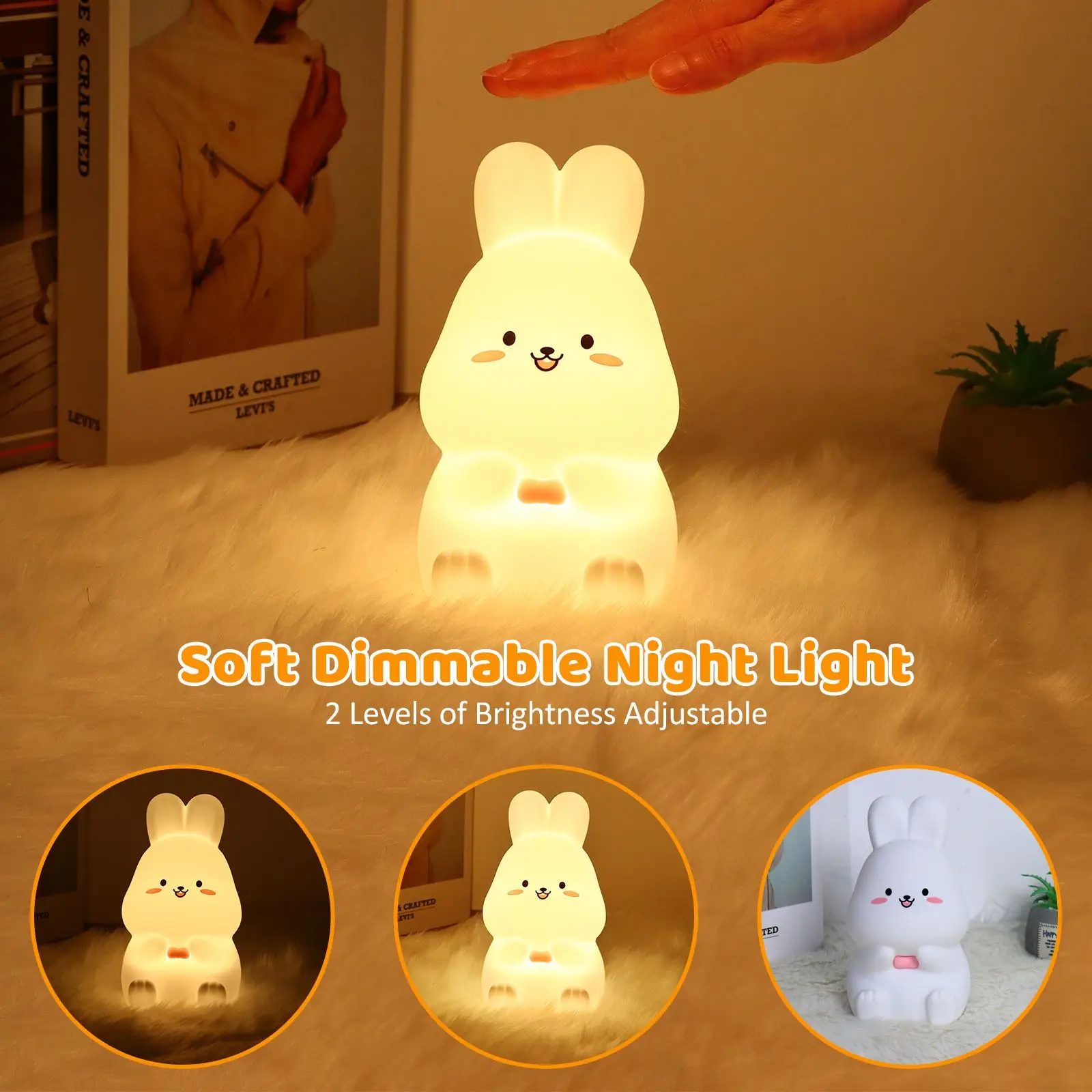 LED Night Light Rechargeable Silicone Squishy Rabbit Lamp Touch Sensor Dimmable Child Gift Creative Bedroom Desktop Decor Lamp