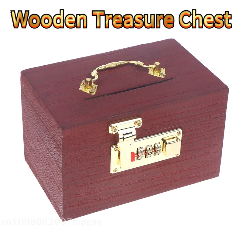 Wooden Money Box with Combination Lock,Handmade Treasure Chest for Adults Kids Retro Piggy Bank Cash Box for Home Office