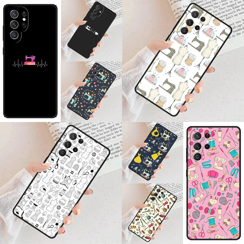 heart beats sewing machine Phone Case For Samsung Galaxy S24 S23 S22 S21 Ultra S10 Note 10 Pro S20 Plus FE S9 S8 Cover