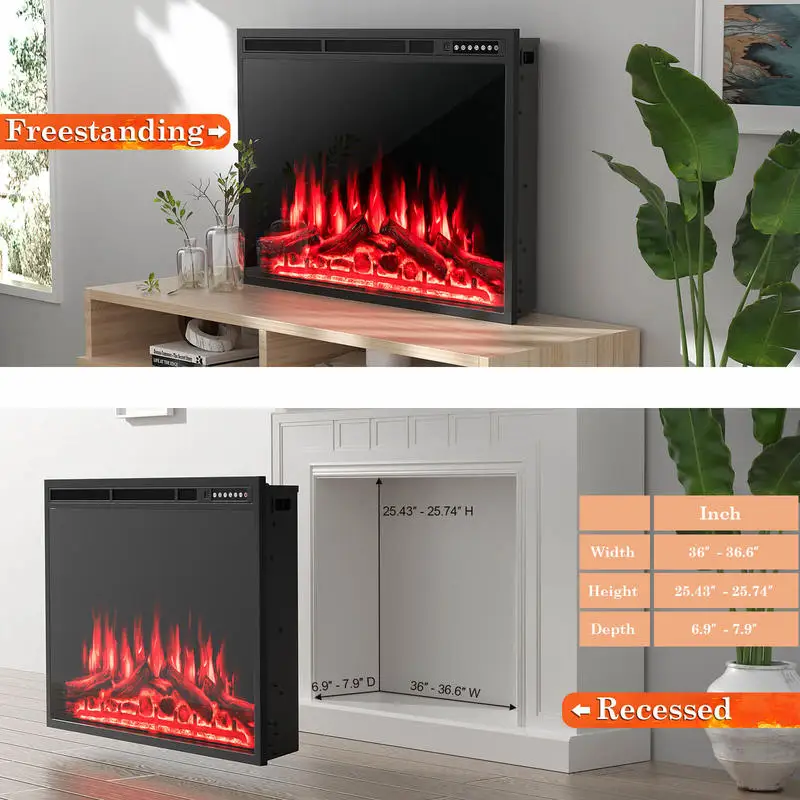 

34/37 Inch Electric Fireplace Recessed with Adjustable Flames