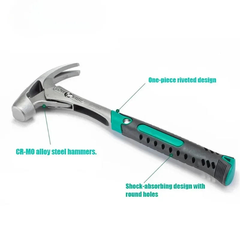 Chrome-molybdenum Alloy Steel Claw Hammer Multifunctional Hardware Work Claw Hammer Anti-skid Shockproof Household Hand Tools