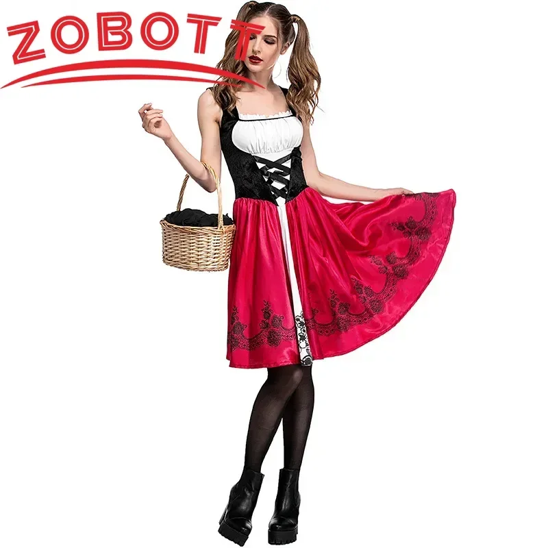 หนูน้อยหมวกแดงเครื่องแต่งกายผู้ใหญ่ผู้หญิงฮาโลวีนคอสเพลย์แฟนซีชุด Hen Party Dress Cape ชุด